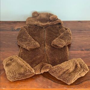 Old Navy Cozy Brown Fleece Baby Onesie with Bear Ears
